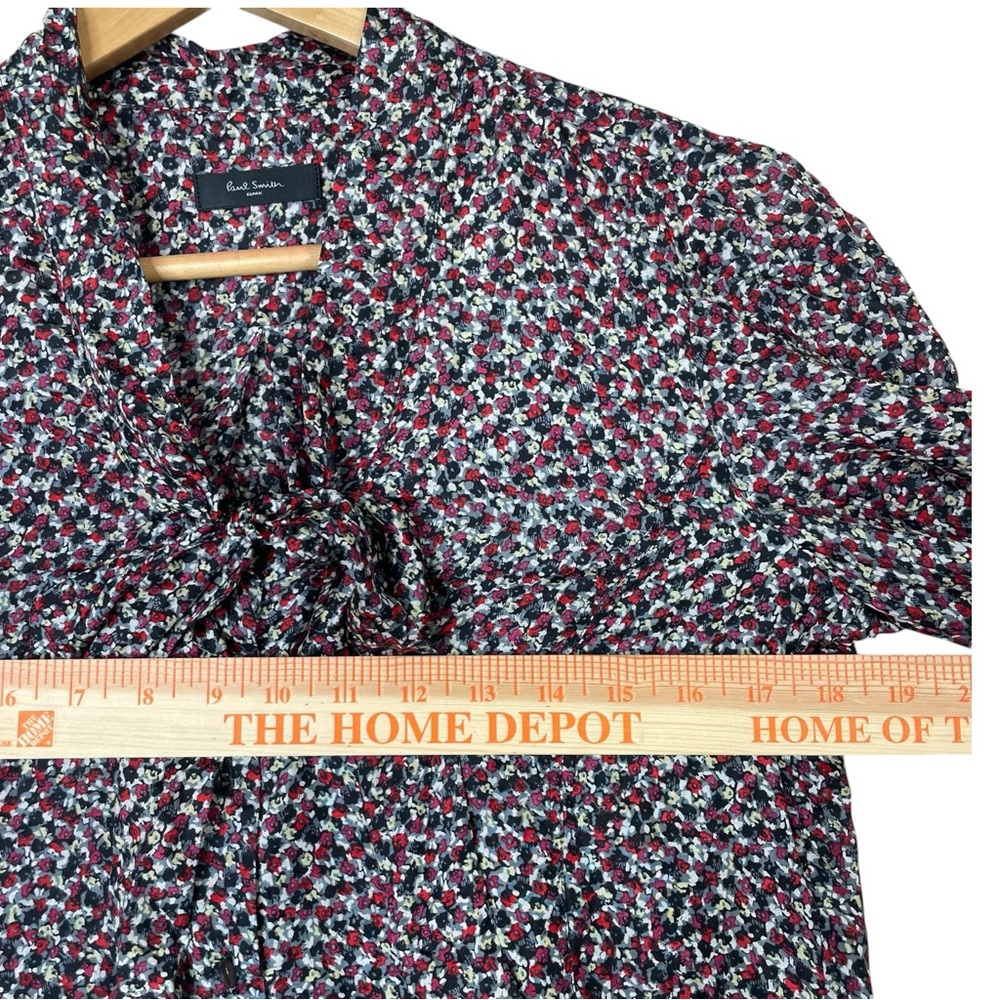 Paul Smith Women Blouse Black Floral Tunic Top 100% silk Bow Tie Size 40 EUC - Picture 11 of 12